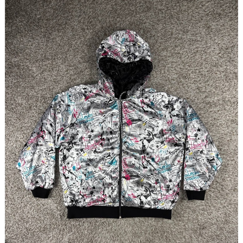Y2K Artful Dodger Reversible 3XL Full Zip Hoodie Black White All Over Print